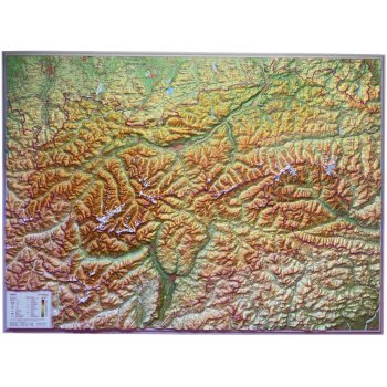 Georelief Tyrolsko - plastická mapa 80 x 60 cm Varianta: bez rámu, Provedení: plastická mapa