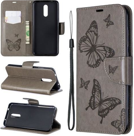 Pouzdro Butterfly PU kožené peněženkové Nokia 3.2 - šedé
