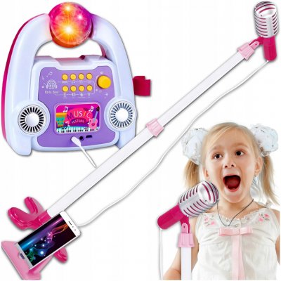 KARAOKE SADA PRO DĚTI MIKROFON EFEKTY ZESILOVAČ STATIV DISCO LED – Zboží Dáma