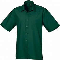 Premier Workwear pánská popelínová pracovní košile s krátkým rukávem zelená lahvová