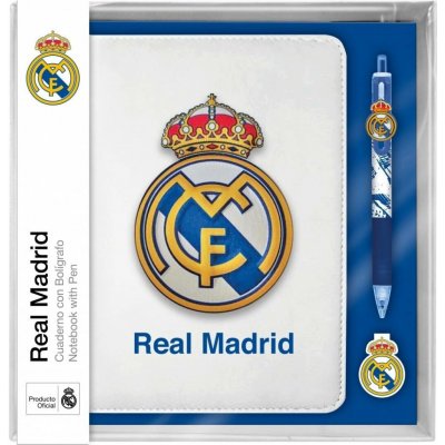 CurePink Prémiový set blok A5 s vícebarevnou propiskou FC Real Madrid Klubový znak A5 15 x 21 x 2 cm RM00021 – Zboží Živě
