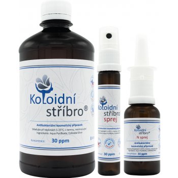 Koloidní stříbro s.r.o. Koloidní stříbro 500 ml + 25 ml sprej + 30 ml N sprej 30 ppm dárková sada