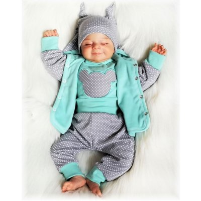 Kojenecká 3D souprava Bílý puntík máta – Sleviste.cz