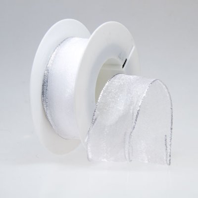 Organzová stuha s drátkem ORINOCO - bílá + stříbrná – Zboží Dáma