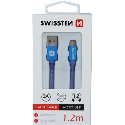 Swissten 71522208 USB 2.0, zástrčka A - zástrčka micro B, opletený, 1,2m, modrý – Zbozi.Blesk.cz