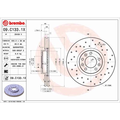 BREMBO Brzdový kotouč 09.C133.1X – Zboží Mobilmania