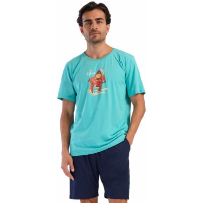 Pánské pyžamo s krátkým rukávem a kraťasy OPIČÍ relax 1P1901 zelená – Zboží Mobilmania