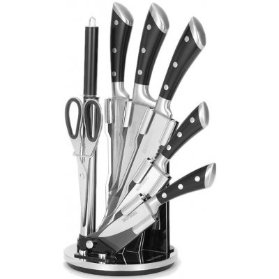 BestBerg 8 dílná sada nožů s otočným stojánkem BBK-8SB černá stříbrná – Zboží Dáma