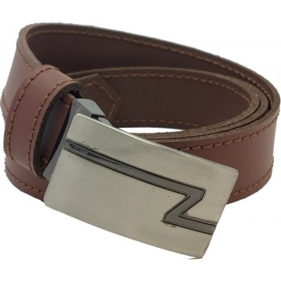 Opaskujse kožený opasek basic kůže středně hnědá prošití hnědé plná spona leštěná hranatá kovová – Sleviste.cz