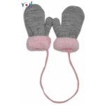 YO Zimní rukavičky s kožíškem se šňůrkou šedé/růžový kožíšek – Sleviste.cz