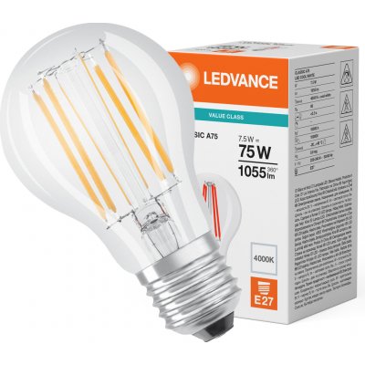 LEDVANCE Osram LED CLASSIC A 75 V 7.5W 840 FIL CL E27 – Hledejceny.cz