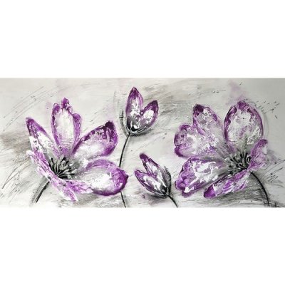 Obraz na plátně, ručně malovaný Fialové květy 55x120cm – Hledejceny.cz