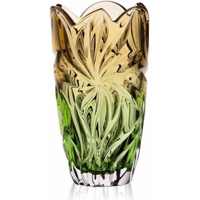 Aurum Crystal KŘISTÁLOVÁ VÁZA BOHEMIA FLORA AMBER GREEN 280 MM – Hledejceny.cz
