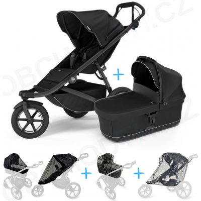 Thule Set 5v1 Urban Glide 3 Black 2024 + korba Black + pláštěnky + ochranná síť – Zboží Dáma