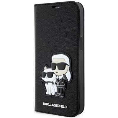 Pouzdro Karl Lagerfeld iPhone 14 Pro bookcase Saffiano Karl & Choupette černé – Zboží Mobilmania