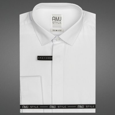 AMJ pánská košile dlouhý rukáv slim fit na manžetové knoflíčky s vytkávaným vzorem VDSA001MK bílá – Sleviste.cz