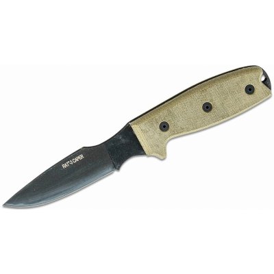 ONTARIO RAT-3 Caper Knife 3" Coated Blade, Handles, Leather Sheath ON8663