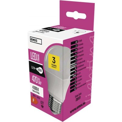 Emos LED žárovka Classic A60 E27 5,2 W 40 W 470 lm neutrální bílá ZQ5121 – Hledejceny.cz