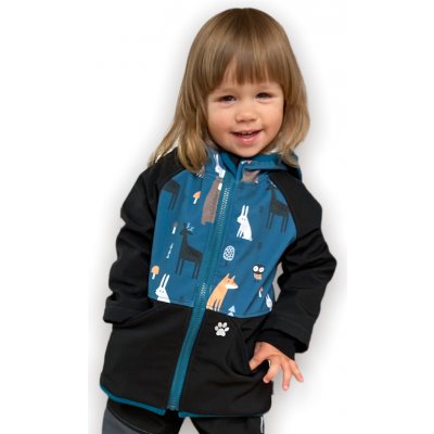 Dětská softshell bunda s fleecem modrá se zvířátky