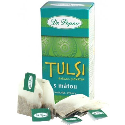 Dr.Popov Tulsi bazalka posvátná s mátou čaj podporuje přirozený imunitní systém vitalitu stres 30 g 20 nálevových sáčků á 1,5 g