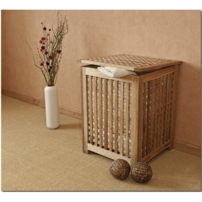 Koš na prádlo, prádelní truhla z masivního ořechového dřeva s vnitřním plátěným sáčkem. Rozměry:42x42x60cm. – Hledejceny.cz