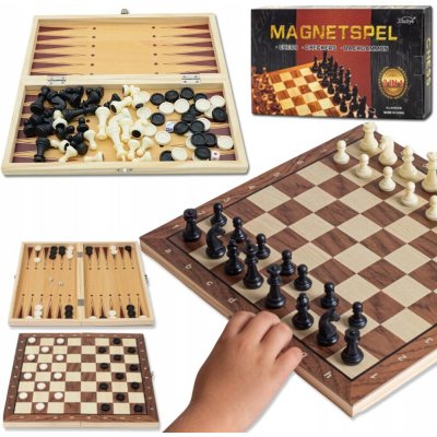 Pronett XJ5785 Magnetické dřevěné šachy 3 v 1, 24 x 24 cm – Zboží Živě