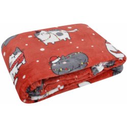 BBK Vánoční deka z mikrovlákna Festive Pets červená 130x170