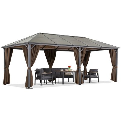 Garden Point Zahradní altán Milos 3x6 m s moskytiérou a hnědými závěsy – Sleviste.cz