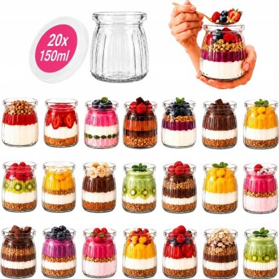 Bimberek Sklenice skleněné RÝHOVANÉ sklenička na dezerty med dárek s víčkem 20x 150 ml – Hledejceny.cz