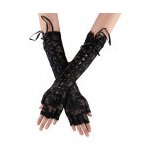 Luxusní delší krajkové rukavice se šněrováním černé s černým šněrováním 2296 – Zboží Dáma