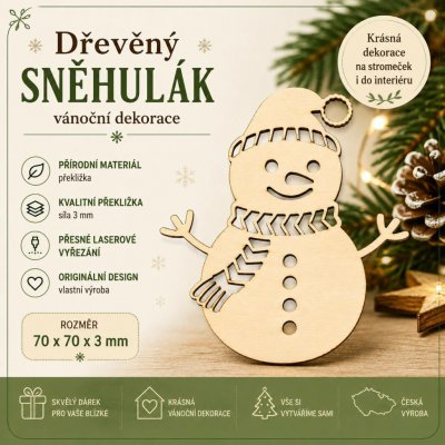 ADVIPO dekorace Dřevěný sněhulák s čepicí a šálou 70 × 70 × 3 mm – Hledejceny.cz
