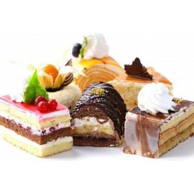 WEBLUX 96319616 Fototapeta plátno Assorted different mini cakes with cream Rozmanité mini koláče se smetanou čokoládou a bobulemi rozměry 174 x 120 cm – Zbozi.Blesk.cz