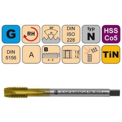 NÁSTROJE CZ Závitník strojní G1 1/8" A HSSCo5 TiN DIN 5156 B - 3512 - CZZ3512-G1-1/8"-A – Hledejceny.cz