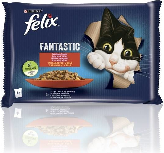 Felix Fantastic hovězí a kuře v želé 4 x 85 g