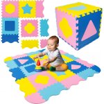 Humbi pěnová vzdělávací podložka 3v1 s ohrádkou a tvary 120 × 120 cm růžová/žlutá/modrá – Zboží Mobilmania