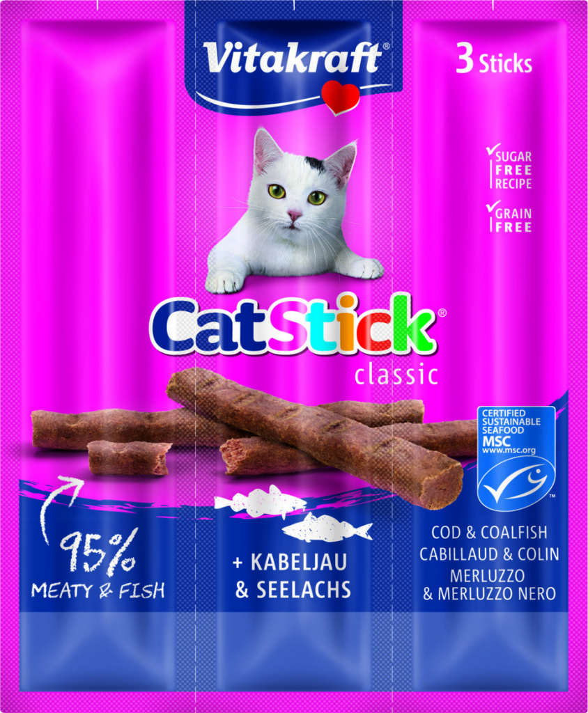 Vitakraft Cat Stick pochoutka treska treska tmavá 3 x 6 g