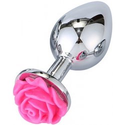 VšeNaSex Ocelový anální kolík Medium Rose růžový květ