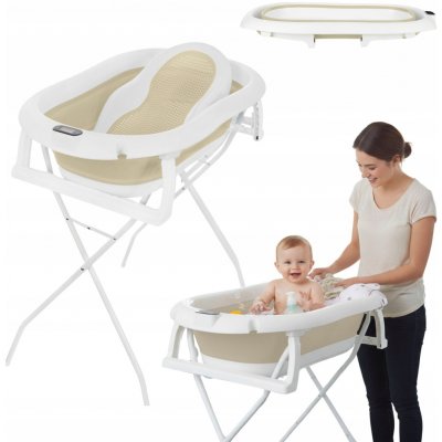 Primabobo Skládací vanička hnědo béžová se stojanem a teploměrem – Zboží Dáma