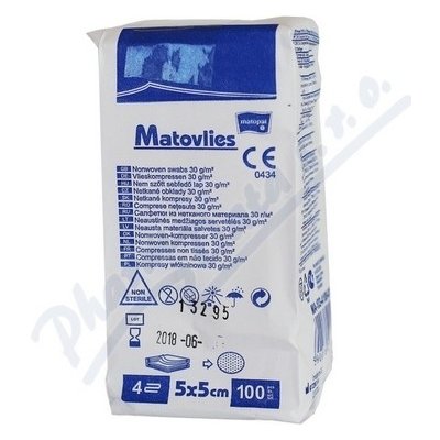 Matovlies kompresy netkané textilní 30 g 4vrstvé 5 x 5cm 100 ks