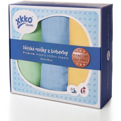 Kikko Osušky z biobavlny XKKO Organic 90x100cm Staré časy Pastels for Boy 3 ks – Zboží Dáma