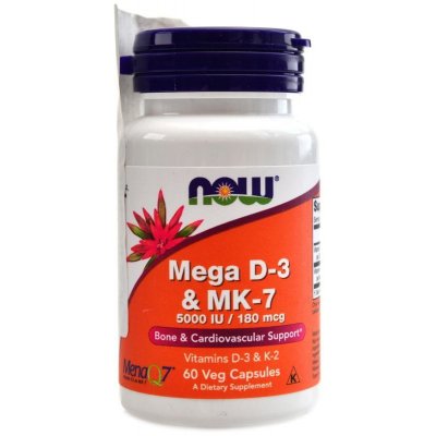 NOW Foods Mega D3&MK-7 + Vitamín D3 5000IU + K2 60 kapslí