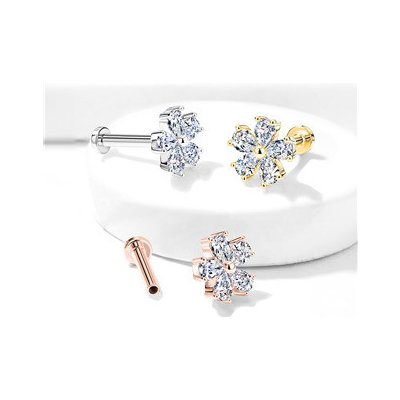 Šperky4U Zlacený piercing do brady labreta kytička LB1082GD-1206 – Zboží Dáma