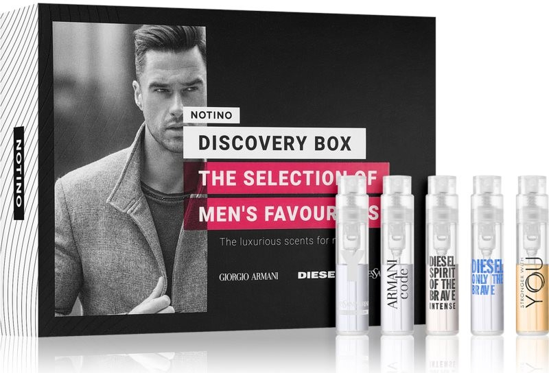 Beauty Discovery Box Notino Armani Code 1,2 ml + Yves Saint Laurent Y 1,2  ml + Armani Stronger With You 1,2 ml + Diesel Only The Brave 1,2 ml + Diesel  Spirit