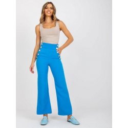 Fashionhunters látkové kalhoty se širokými nohavicemi modré