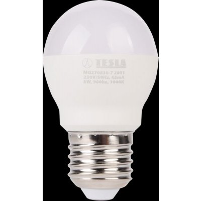 Tesla LED žárovka miniglobe BULB, E27, 8W, 230V, 900lm, 180°, 25 000hod, 3000K teplá bílá