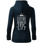 Queens are born in 1975 dámská mikina trendy zipper s kapucí Námořní modrá velmi tmavá téměř černá – Zboží Mobilmania