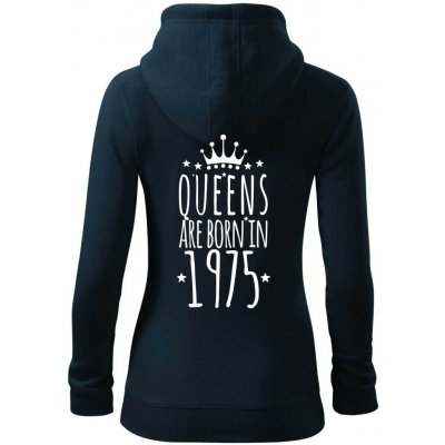 Queens are born in 1975 dámská mikina trendy zipper s kapucí Námořní modrá velmi tmavá téměř černá – Zboží Mobilmania
