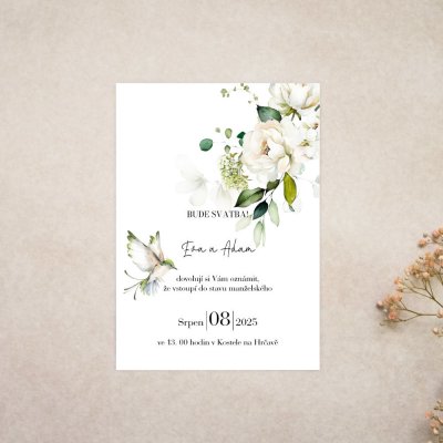 Svatební oznámení Bílá růže s kolibříkem 1 – Sleviste.cz