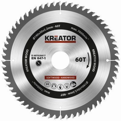 KREATOR KRT020417 - Pilový kotouč na dřevo 190mm, 60T – Zboží Dáma