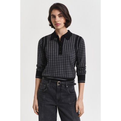 GANT HOUNDSTOOTH JACQUARD POLO BLACK – Zboží Mobilmania